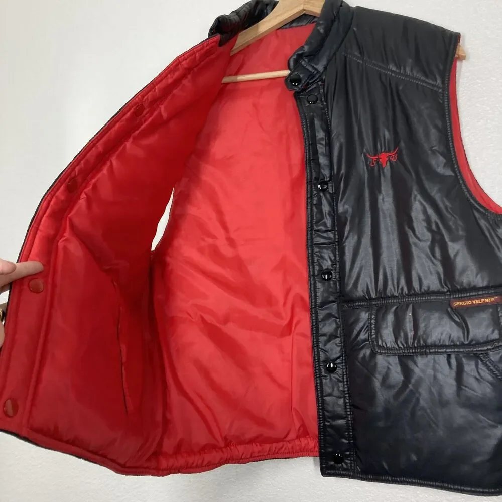 Sergio Valente Vest Mens Large Black Puffer Quilted Dragon Back Embroidered
